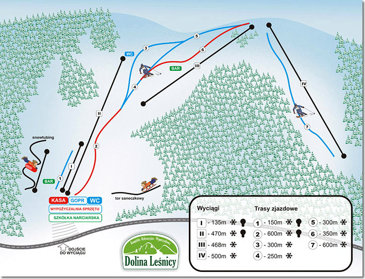 Dolina Leśnicy - mapa tras narciarskich